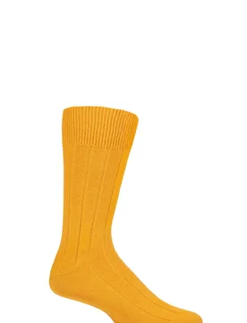 Mens 1 Pair Lhasa Rib Cashmere Blend Casual Socks Mustard Yellow 5.5-8 Mens - Yellow - Size: 5.5-8 Mens - Falke - FashionsVida