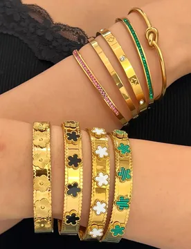 Hot Sale Lucky Five-Leaf Flower Stainless Steel Bracelets for Women Retro Elegance Colorful Metal Bracelet Charm Jewelry Gift - Aliexpress - FashionsVida