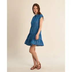 Vestido corto de manga corta con volantes