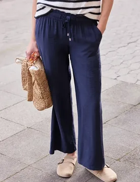 Street One Mid Waist Wide Leg Hose mit Struktur female Blau - Street One Studio - FashionsVida