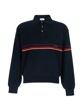Medusa Button Cotton Shirt with Embroidered Logo, Long Sleeves, Three-Button Closure, Ribbed Trims, Size 48