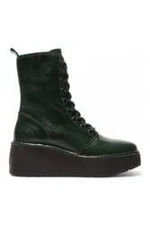 Women's Fly London HAIT273 Leather Lace-up Chunky Platform Ankle Boots in Green Size: 8 - Green - Size: 8