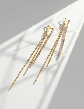 Orecchini pendenti con strass e catenine - oro