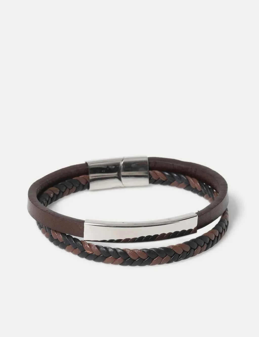Genuine Leather Double Row Bracelet Brown male - M&S - FashionsVida