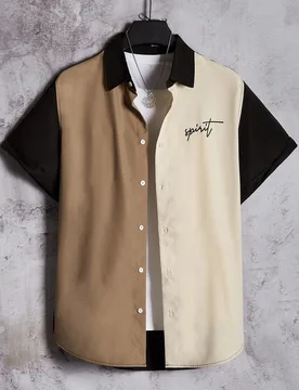 Camisa holgada de hombre con bloque de color y gráfico de letras (sin camiseta) - Shein - FashionsVida