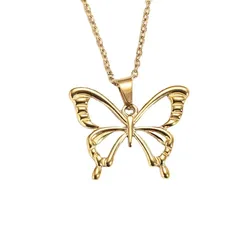 Women's Jewelry 18K Gold Plated Stainless Steel Butterfly Pendant Necklace