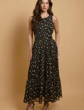 Women's Mono Spot Contrast Piping Midi Dress Size: 14 - Mono - Size: 14 - OASIS - FashionsVida