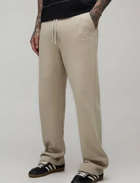 Men's Tall Straight Fit Embroidered Jogger Stone Size Large Stone L - boohooMAN - FashionsVida