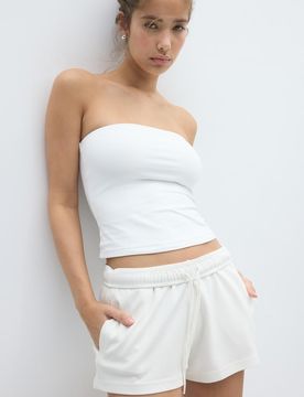 Mini-Shorts mit umgeschlagenem Bund Ecru XL