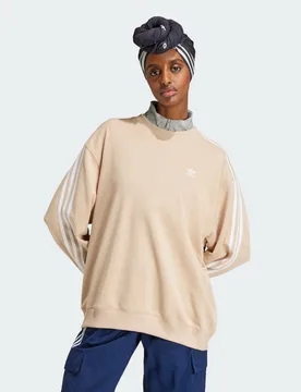 Felpa 3-Stripes Oversized Crew M Magic Beige - Adidas - FashionsVida