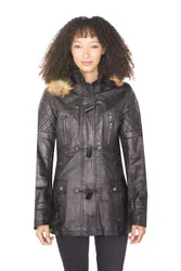 Womens Quilted Parka Jacket-Brussels - Black - Size 12 Uk