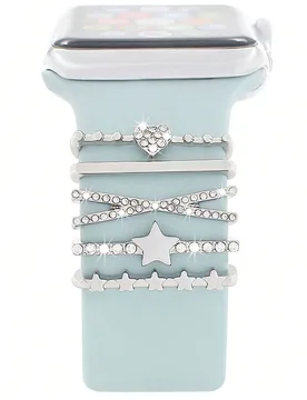 Piezas Decoración de banda de aleación de zinc color plata con estrella de cinco puntas compatible con Apple Watch 38/40/41/42/44/45mm como regalo p - Shein - FashionsVida
