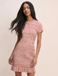 Pure Cotton Checked Mini Shirred Dress Pink Mix female