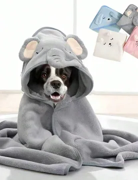 Pieza Toalla con capucha para mascotas - Súper absorbente y de secado rápido, bata de baño para perros y gatos, de felpa de coral suave, diseño de - Shein - FashionsVida