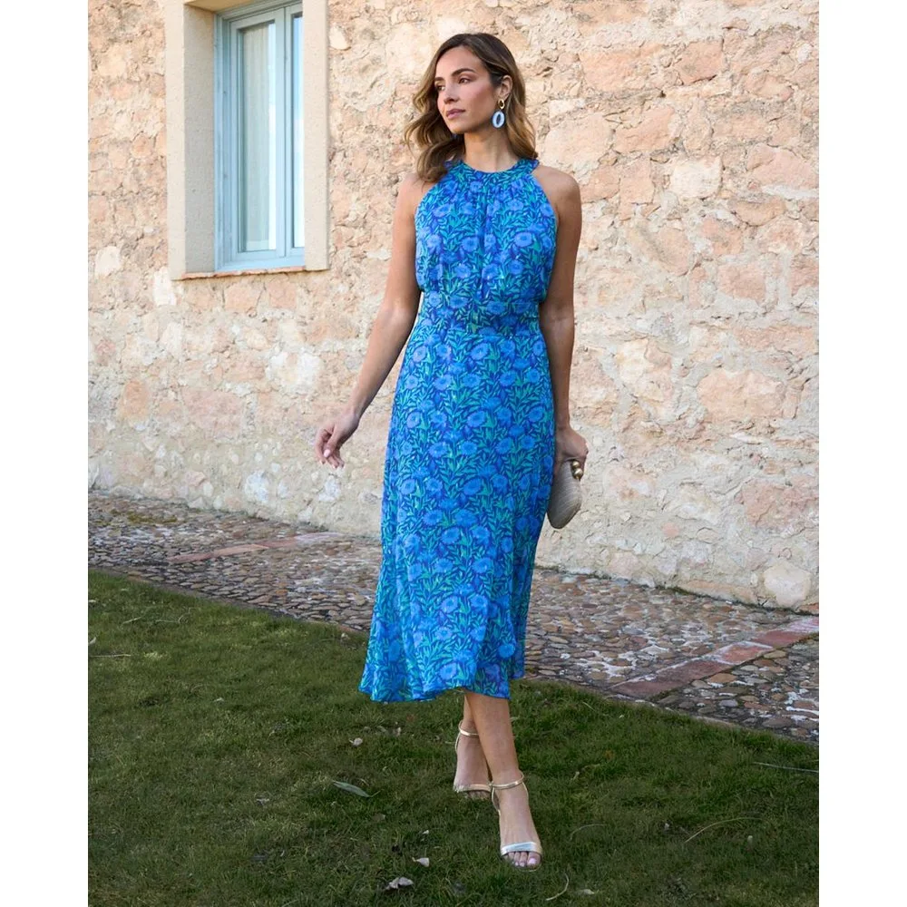 Vestido midi estampado con cuello halter - Polin et Moi - FashionsVida