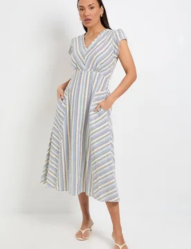 Women's Stripe Sleeveless V Neck Midi Dress Size: 16 - Multicolor - Size: 16 - Debenhams - FashionsVida