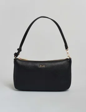 Borsa a busta nera Liu Jo Accessories in similpelle martellata con scritta tracolla allungabile - Liujo - FashionsVida