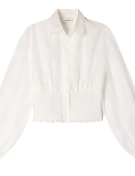 Camisa de mujer corta fruncida con lino - sandro - FashionsVida
