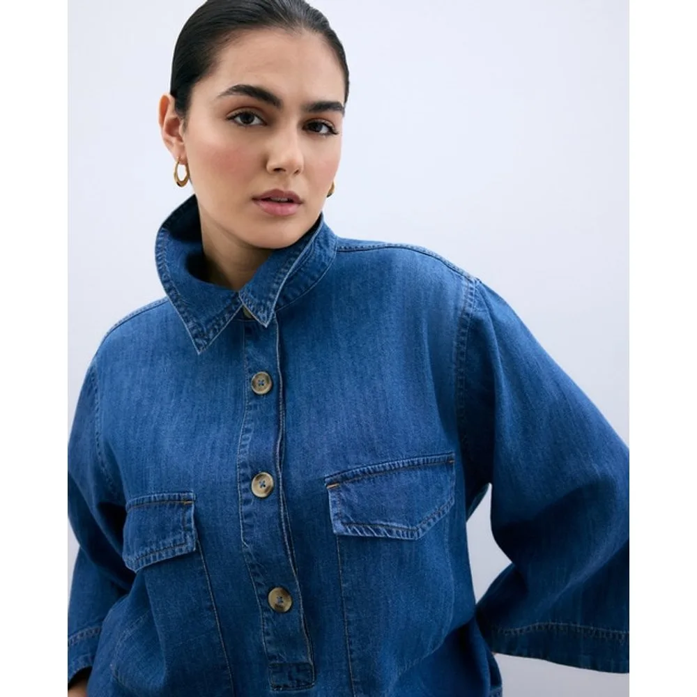 Blusa vaquera de mujer con manga francesa - Couchel - FashionsVida