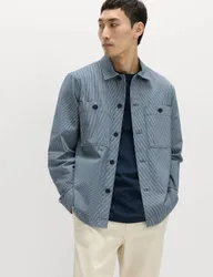 Pure Cotton Striped Overshirt Indigo male