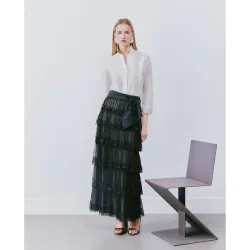 Falda midi tul volantes pedrería