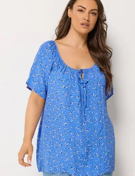 Ditsy Floral Pintuck Blouse - Blue - Size: 22-24 - Yours - FashionsVida