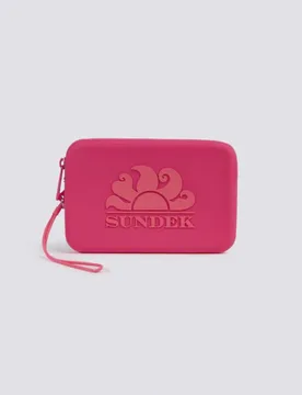 Mini pochette fucsia in gomma con zip e logo a contrato di colore - Sundek - FashionsVida
