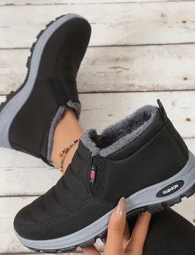 Botas de tobillo casuales de invierno para mujer, de unicolor con suela gruesa de piel sintética, forro térmico cálido, puntera redonda y de fácil - Shein - FashionsVida
