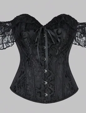 Pieza Top de corset con encaje de estilo vintage palaciego para mujer talla grande, hombros descubiertos y espalda descubierta, cintura ceñida, adecu - Shein - FashionsVida