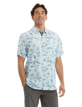 Knockdown Woven Castaway Short Sleeve Shirt Blue Fog M Men - PELAGIC - FashionsVida