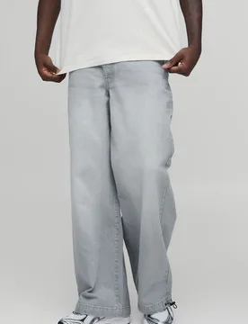 Mens Basic Parachute Fit Jeans - Grey Cotton - Size 40 Long - boohooMAN - FashionsVida