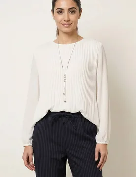Women's Ivory Long Sleeve Slip On Round Neck Blouse Size: Small/Medium - Ivory - Size: S/M - Blue Vanilla - FashionsVida