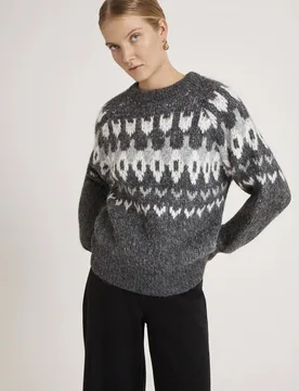 Women's Belinda Fair Isle Round Neck Sweater in Dark Grey Size: 20 - Dark Grey - Size: 20 - Finery London - FashionsVida