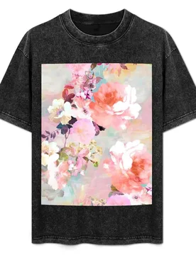 Romantic Pink Teal Watercolor Chic Floral Pattern T-Shirt Fashion Print Casual Short Sleeve - Aliexpress - FashionsVida