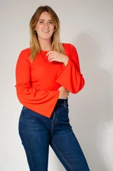 Womens Ribbed Trumpet Sleeve Top - Red Nylon - Size 6 Uk