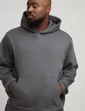 Men's Plus Essential Regular Fit Over the Head Hoodie Charcoal Size 4X-Large Charcoal 4XL - boohooMAN - FashionsVida