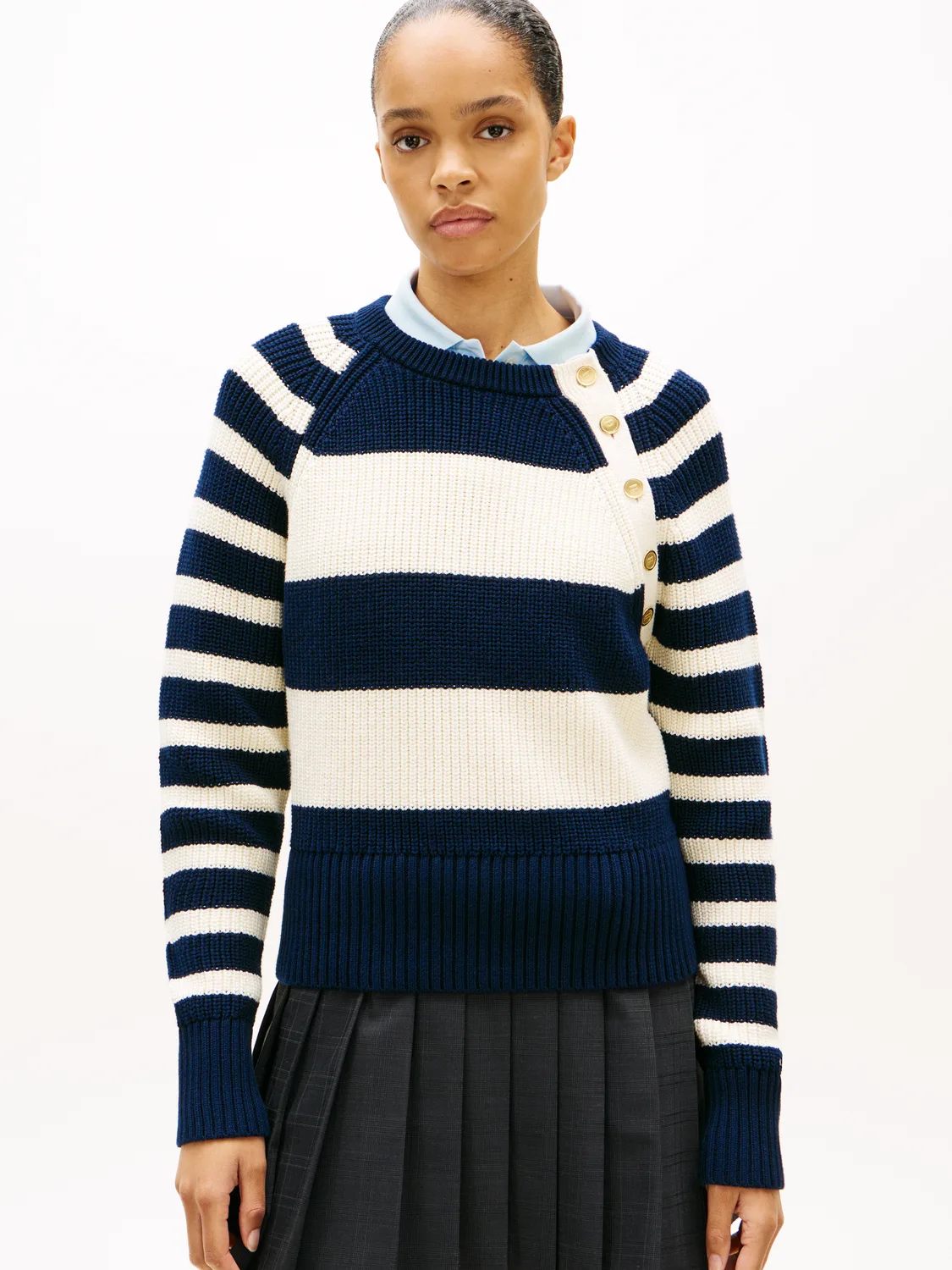 GOLD BTN UTILITY LS C-NK SWT female - M - FashionsVida