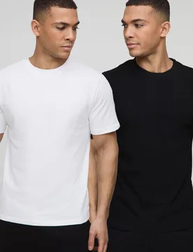 Herren 2er-Pack Schmal Geschnittene Basic-Rundhals-T-Shirts Mono Größe XL - boohooMAN - FashionsVida