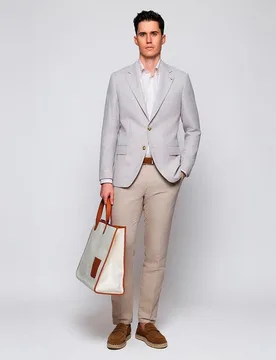 Pantalón hombre chino custom fit mezcla lino - Mirto - FashionsVida