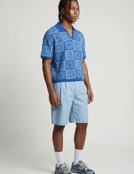 Herren Übergroßes Kastenförmiges Häkel-Gobelin Gestricktes Polohemd Blue Größe XS - boohooMAN - FashionsVida