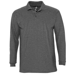 Mens Winter Ii Long Sleeve Pique Cotton Polo Shirt (Charcoal Marl) - Size Medium