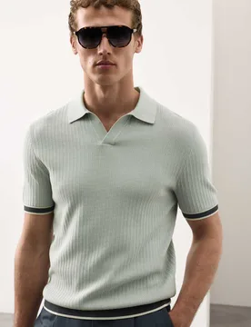 Pure Cotton Knitted Polo Shirt Silver Grey male - Autograph - FashionsVida