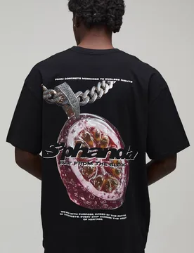 Men's Oversized Passion Fruit Graphic T-Shirt Black Size X-Small Black XS - boohooMAN - FashionsVida