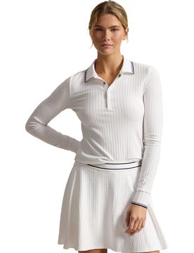 Polo Knit, langarm, weiss/navy m