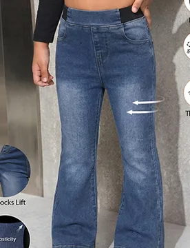 Pantalones ajustados acampanados de mezclilla elástica azul oscuro para niñas - Shein - FashionsVida