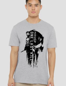 Disney Punisher One Last Kill Frank Castle T-Shirt, Athletic Heather - Grey - Size: 5XL - Marvel - FashionsVida