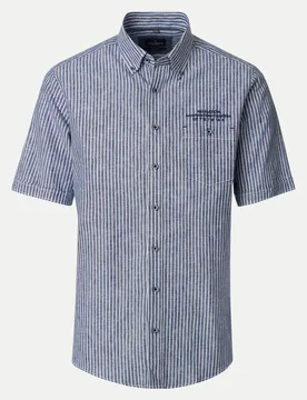 Kurzarmhemd aus Leinen-Mix Blau XL - Casamoda - FashionsVida