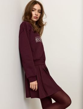Gonna mini con pieghe e cintura - maroon
