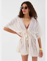 Cotton Rich Sparkly Lace Trim Mini Kaftan Ivory female