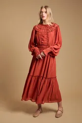 Ruffle Detail Midi Dress - Ochre - Size: 14